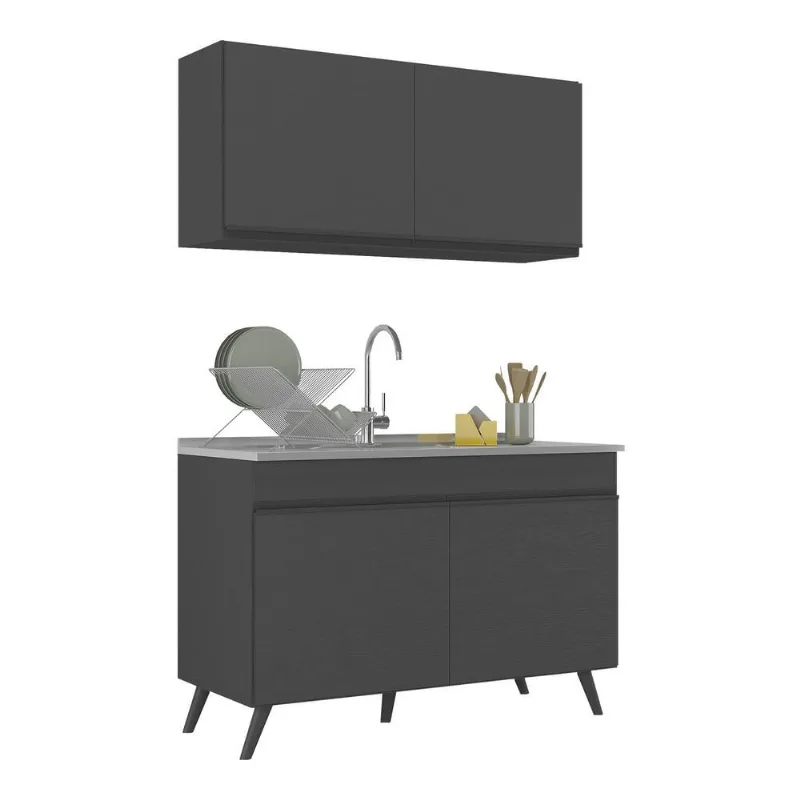 Armário de Cozinha Compacta 2 peças Veneza Multimóveis MP2141.895 Preto - Multimóveis