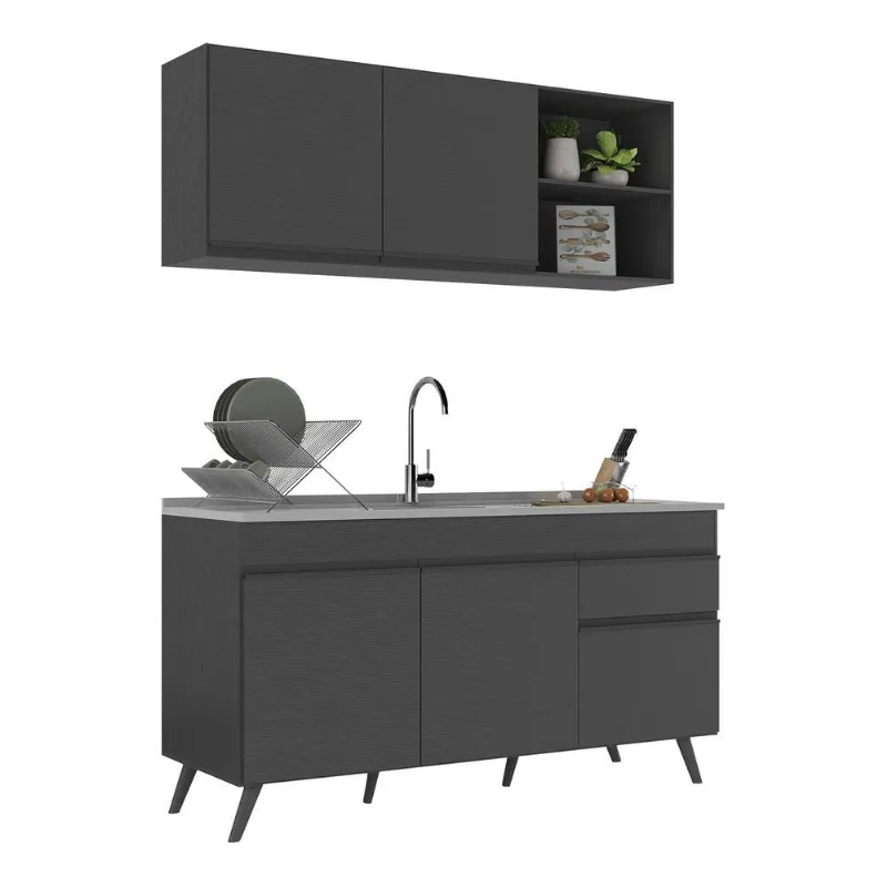 Armário de Cozinha Compacta Veneza Multimóveis MP2142.895 Preto - Multimóveis
