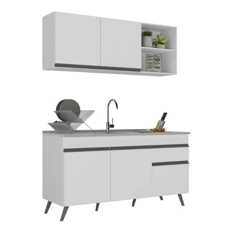Armário de Cozinha Compacta Veneza Multimóveis MP2142.964 Branco/Preto - Multimóveis