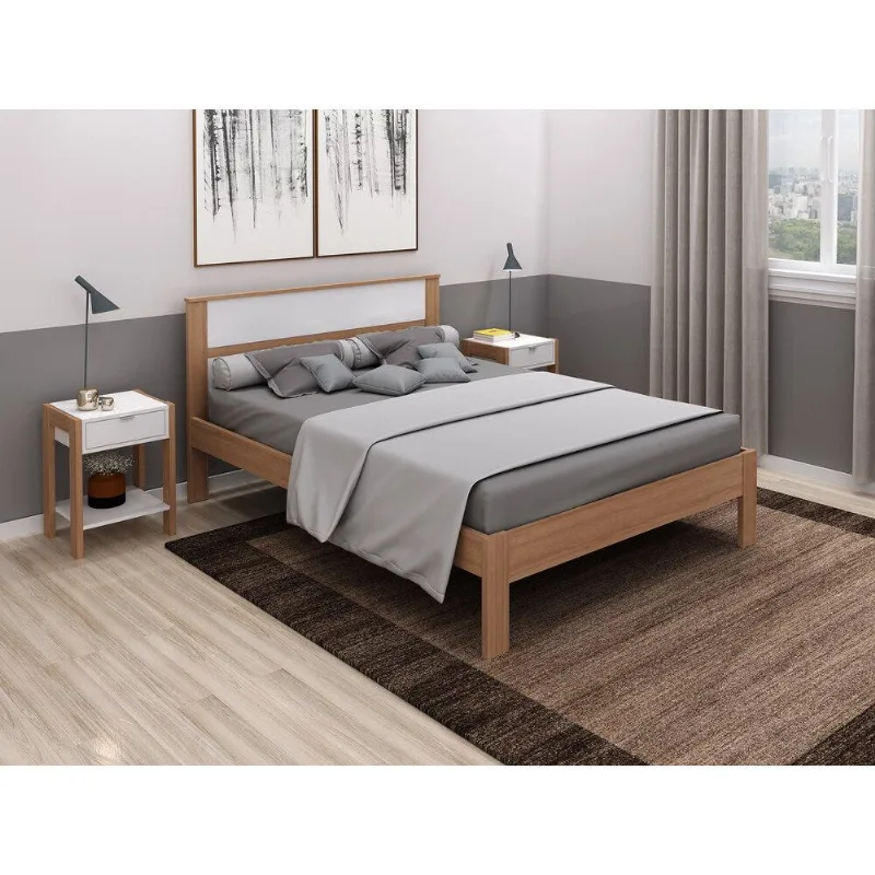 Cama de Casal para Colchão 138 x 188 cm Multimóveis CR35009 Amendoa/Branca - Multimóveis