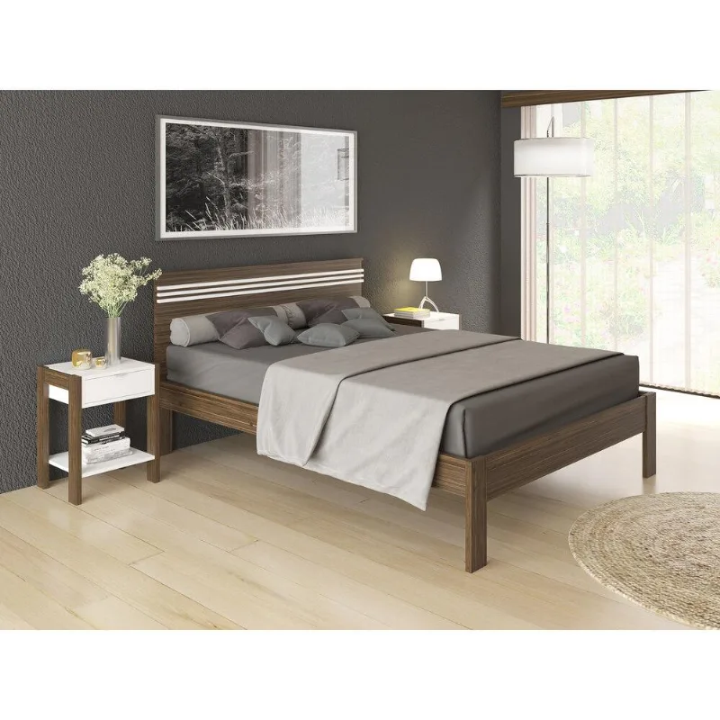 Cama de Casal para Colchão 138 x 188 cm Multimóveis CR35013 Nogal/Branca - Multimóveis
