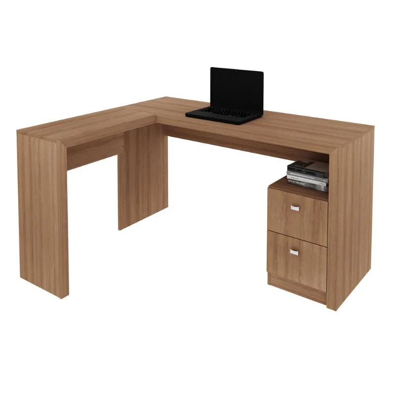 Escrivaninha/Mesa Escritório de Canto com 2 gavetas Multimóveis CR25032 Amendoa - Multimóveis