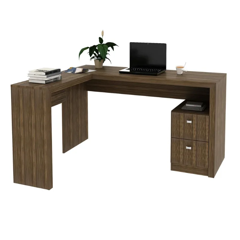 Escrivaninha/Mesa Escritório de Canto com 2 gavetas Multimóveis CR25032 Nogal
