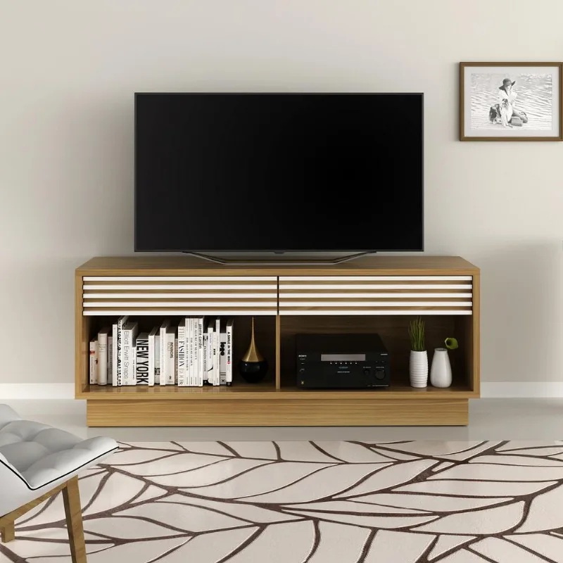 Rack TV 42" com 2 Gavetas Multimóveis CR45009 Natural/Off White - Multimóveis