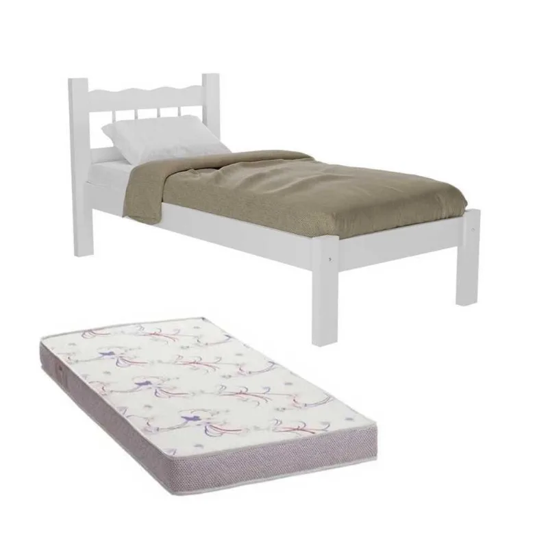 Cama Solteiro Madeira Maciça Com Colchão Madri Cr4161 Branca