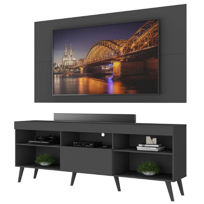 Rack com Painel TV 65" Retrô Flórida Up Multimóveis MP1042 Preto - Multimóveis