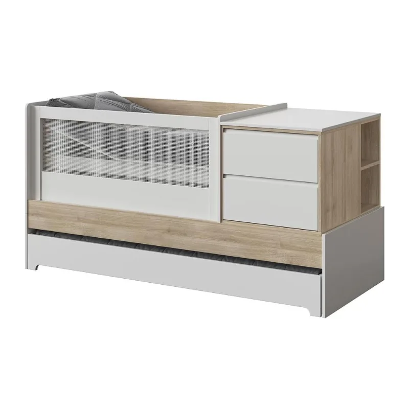 Berço Cama Sol e Mar Divicar Branco Acetinado/Carvalho Treviso - Multimóveis