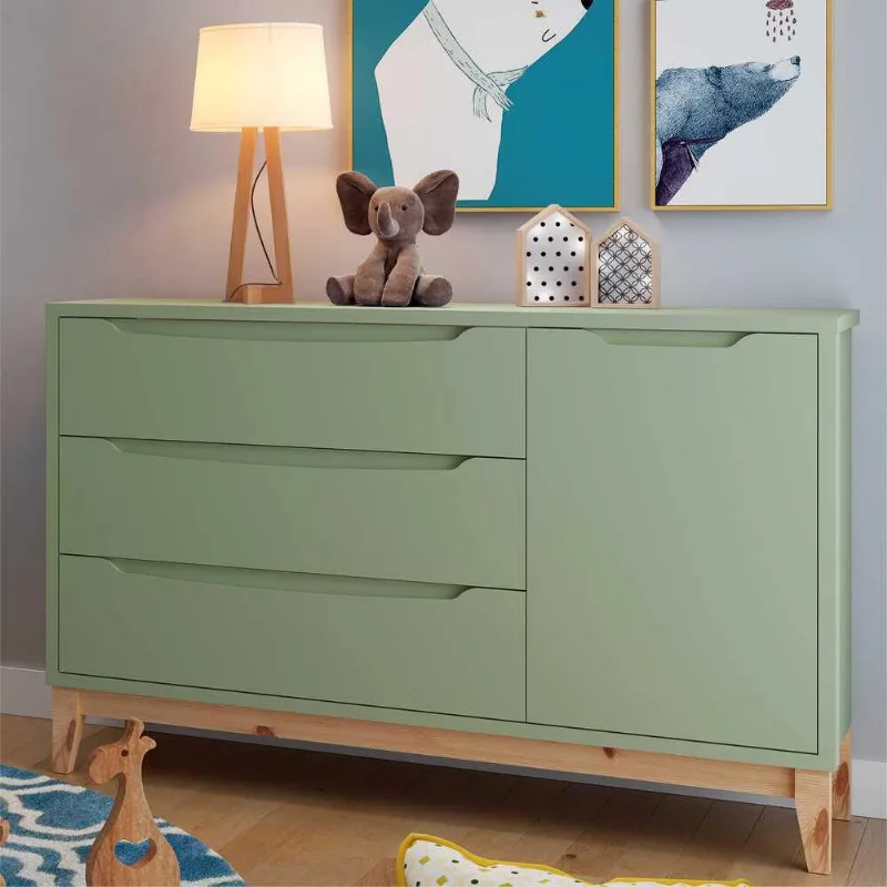 Cômoda Infantil 3 Gavetas 1 Porta Multimóveis CR40024 Verde - Multimóveis