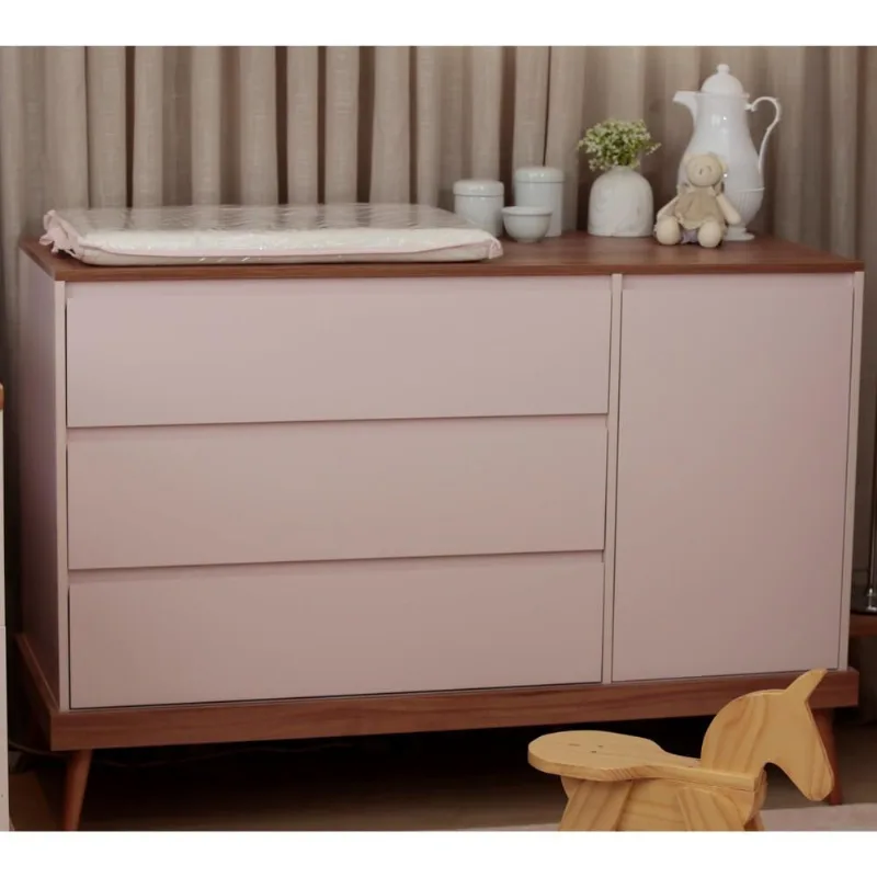 Cômoda Infantil 3 Gavetas 1 Porta Multimóveis CR40027 Rosa/Amendola - Multimóveis