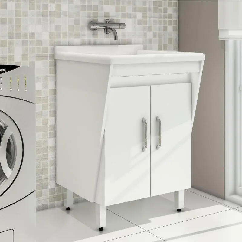 Tanque De Lavar Roupas 40 L Com Gabinete Branco - Multimóveis