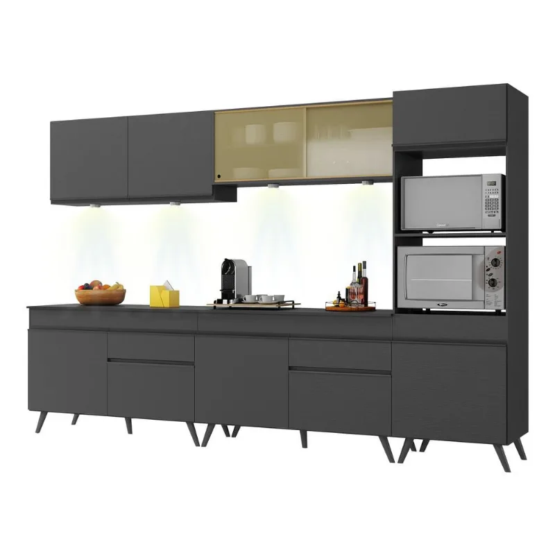 Armário de Cozinha Compacta 302cm com Leds Veneza Up Multimóveis V2014