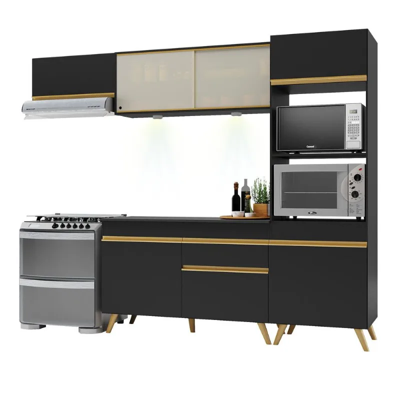 Armário de Cozinha Compacta 252cm com Leds Veneza Up Multimóveis V2016 - Multimóveis