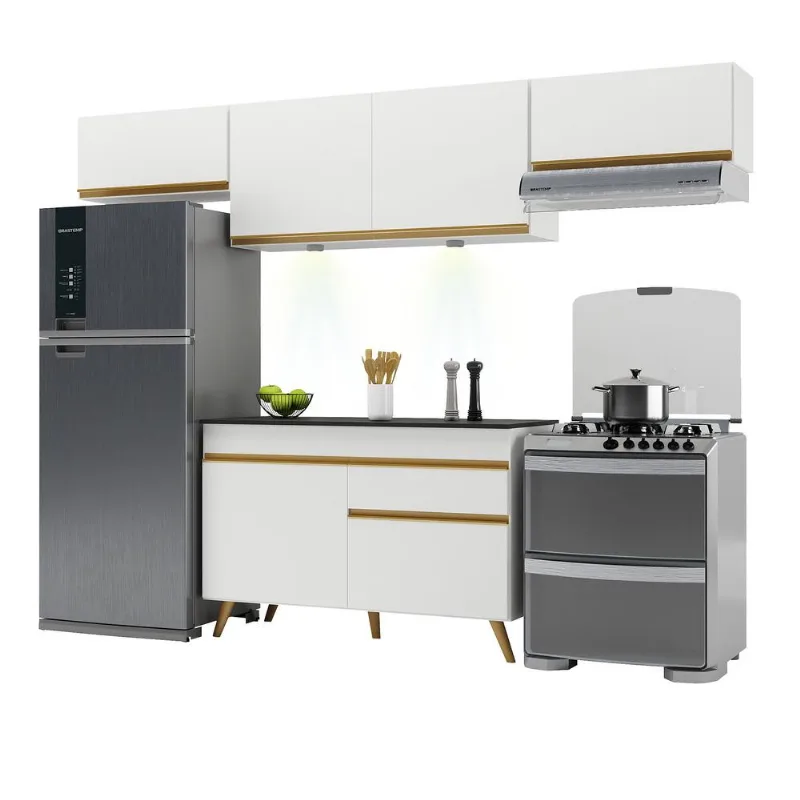 Armário de Cozinha Compacta 260cm com Leds Veneza Up Multimóveis V2022 - Multimóveis