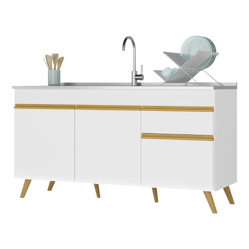 Balcão Cozinha Gabinete Pia 150cm 3 Portas 1 Gaveta Veneza Multimóveis V2072