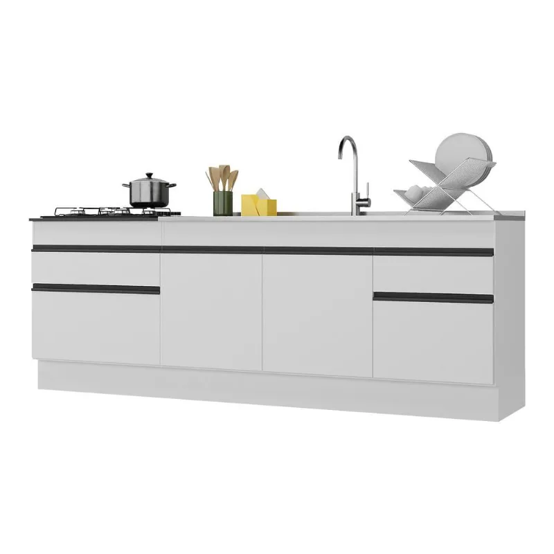 Kit com 2 Balcões de Cozinha 150cm e 70cm com Rodapé Veneza Multimóveis V2108 - Multimóveis