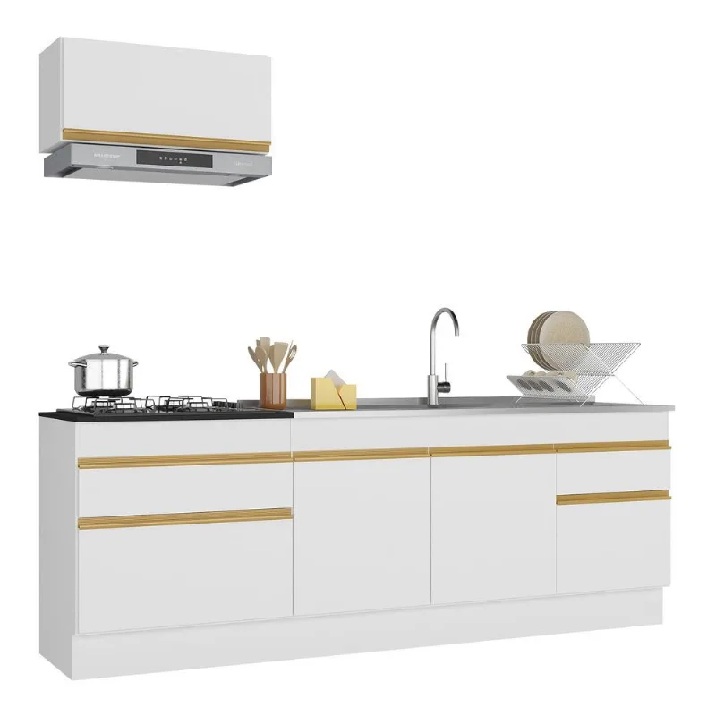 Armário de Cozinha Compacta 220cm com Rodapé Veneza Multimóveis V2109 - Multimóveis