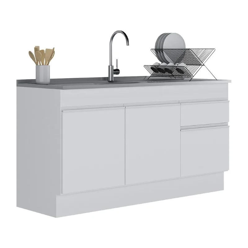 Balcão Cozinha Gabinete Pia 150cm com Rodapé 3 Portas 1 Gaveta Veneza Multimóveis V2115 - Multimóveis
