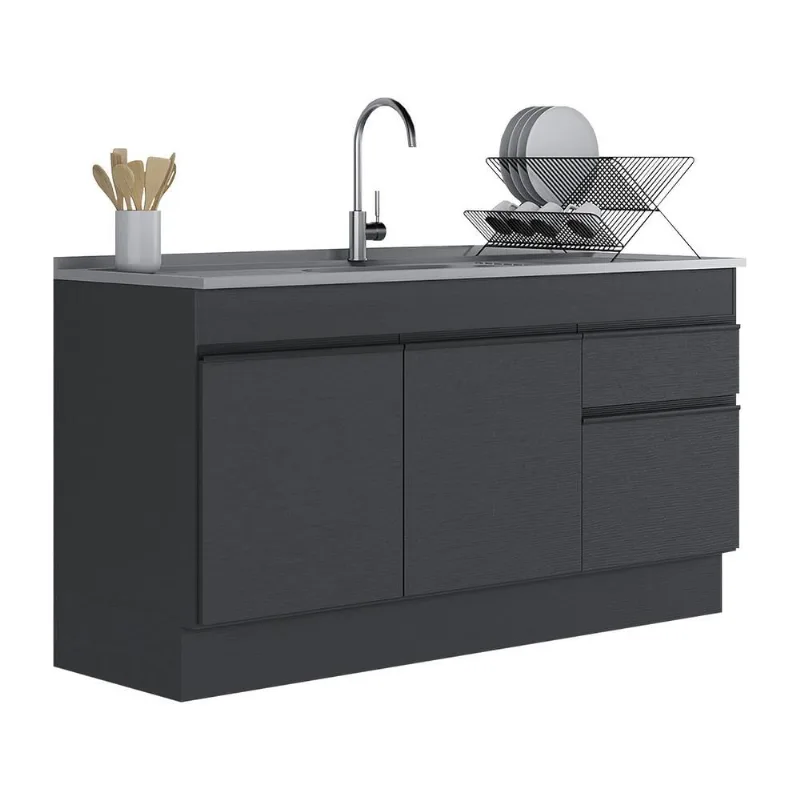 Balcão Cozinha Gabinete Pia 150cm com Rodapé 3 Portas 1 Gaveta Veneza Multimóveis V2115 - Multimóveis