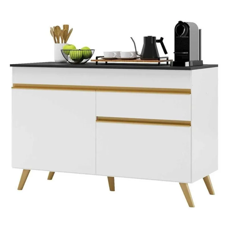 Balcão Cozinha 2 Portas Branco/Dourado - Multimóveis - Móveis