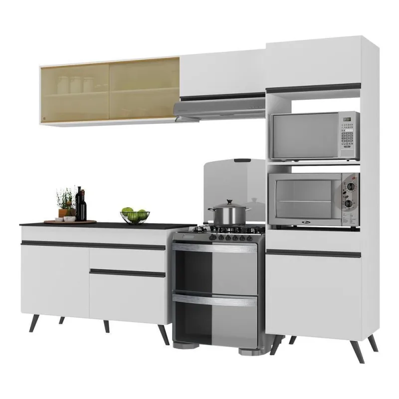 Cozinha Compacta V3692 7 Portas 1 Gaveta MDP 252cm Preto com Tampo - Multimóveis - Agro