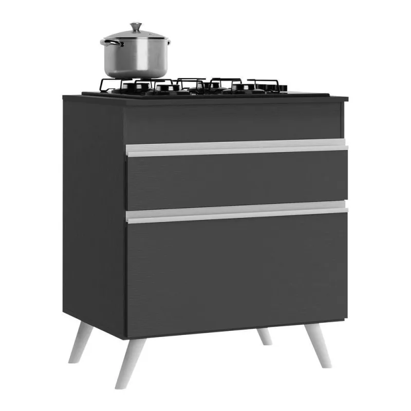 Balcão Cozinha Para Cooktop Preto/Branco - Multimóveis