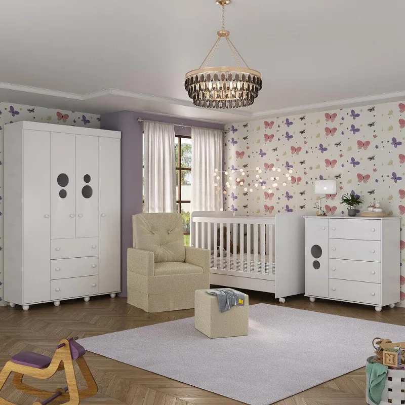Quarto Completo com Poltrona de Amamentação e Puff Pimpolho Multimóveis MP4079