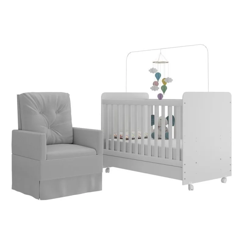 Berço Americano Mp4089 MDP 3x1 com Colchão Incluso Branco Cinza para Quarto Infantil - Multimóveis