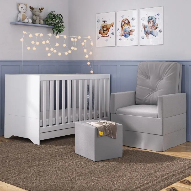 Berço Multifuncional Mp4100 MDP com Colchão Incluso Branco e Cinza para Crianças Até 3 Anos - Multimóveis