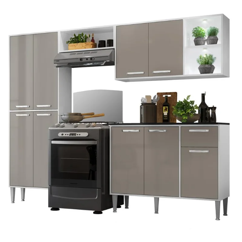 Armário de Cozinha Compacta c/ 2 Leds 4 pçs Xangai Multimóveis V3414 - Multimóveis