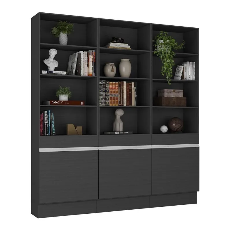 Armário/estante Escritório 3 Portas Multimóveis Mp7001 Preto/branco Preto/branco - OUTRAS - Móveis