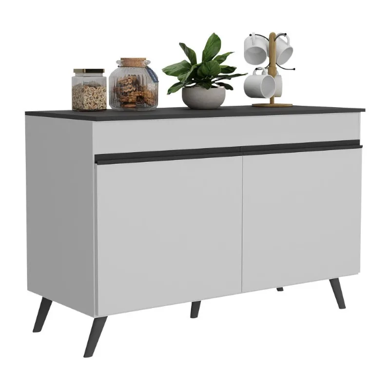 Balcão Cozinha Gabinete Pia 120 cm 2 Portas Veneza Multimóveis MP3738 Branco/Preto - Multimóveis