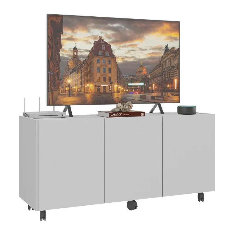 Rack para TV até 32 Polegadas com 3 Portas e Rodízios Multimóveis MP1065 - Multimóveis