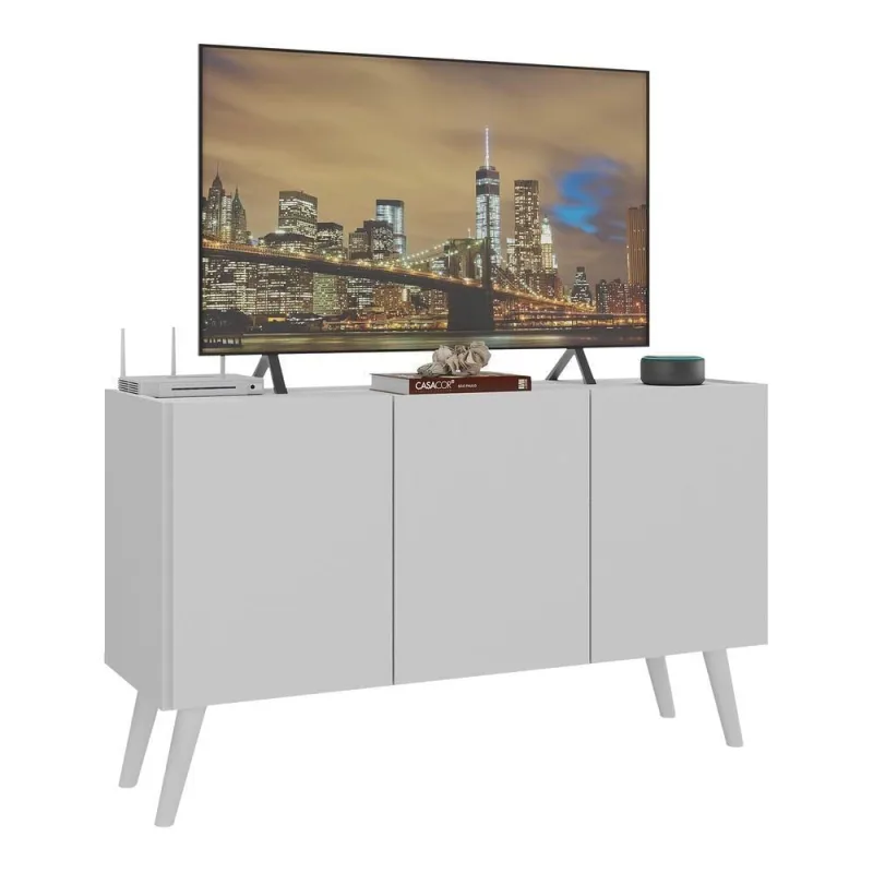 Rack Retrô Para Até 32 Polegadas Com 3 Portas Multimóveis Mp1067 Branco - Multimóveis
