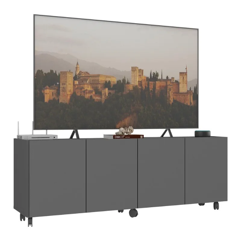 Rack para TV até 50 Polegadas com 4 Portas e Rodízios Multimóveis MP1069 - Multimóveis