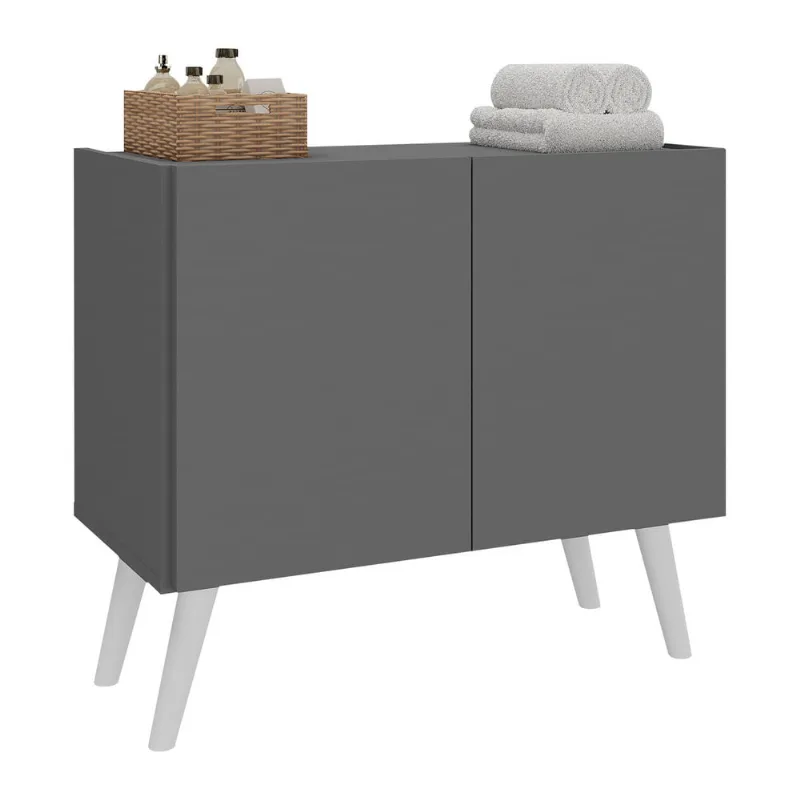 Gabinete Armário de Banheiro 62,5cm Retrô 2 Portas Multimóveis MP5045 Grafite/Branco - Multimóveis