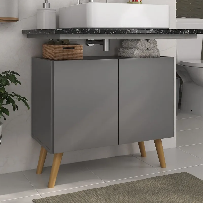 Gabinete Armário de Banheiro 62,5cm Retrô 2 Portas Multimóveis MP5045 Grafite/Natural - Multimóveis