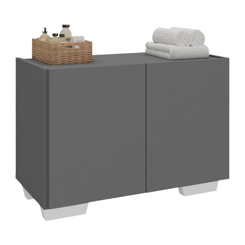 Gabinete Armário de Banheiro 62,5cm 2 Portas com Pés Multimóveis MP5046 Grafite/Branco - Multimóveis