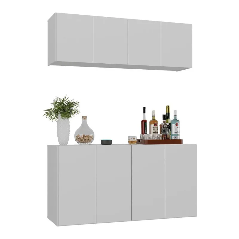 Kit Bar Armário Aéreo e Aparador 4 Portas Multimóveis MP1075