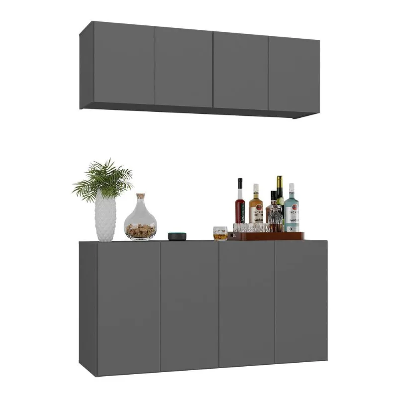 Kit Bar Armário Aéreo e Aparador 4 Portas Multimóveis MP1075