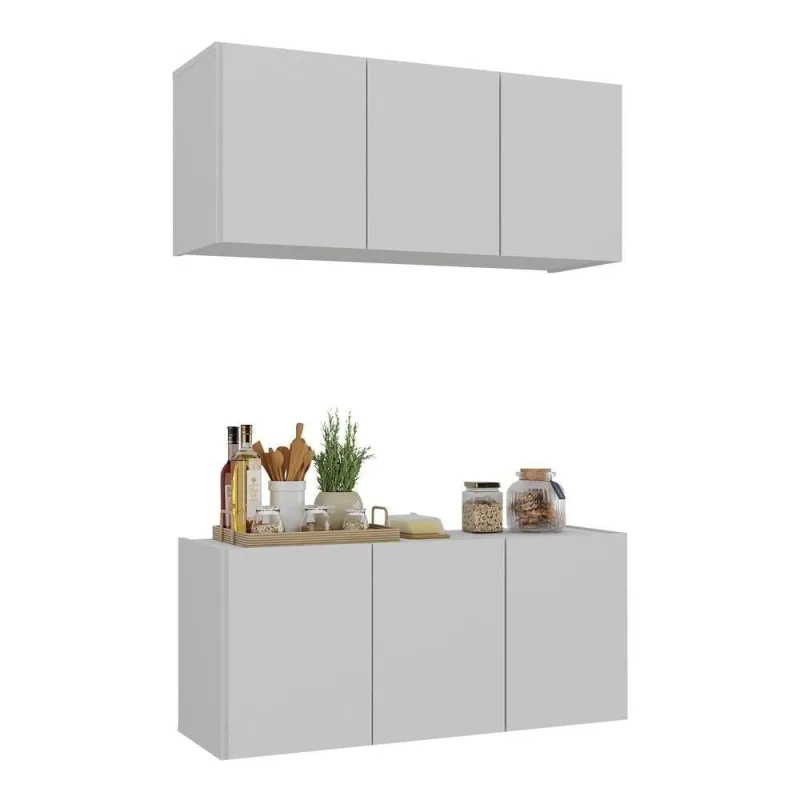 Kit Armário De Cozinha E Balcão 3 Portas Multimóveis Mp2164 Branco Branco - OUTRAS - Agro
