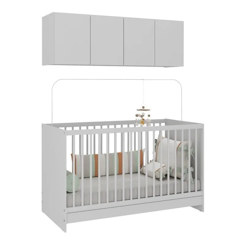 Berço 3 Em 1 Com Armário Aéreo 4 Portas Mp4140 Branco - Multimóveis