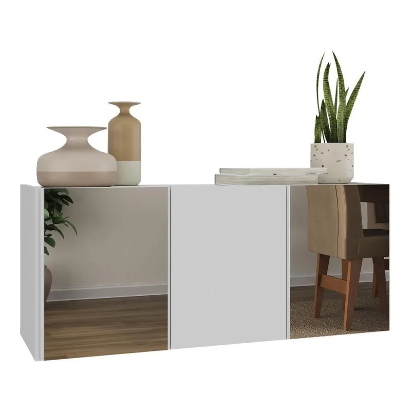Aparador Buffet Suspenso Com Espelhos 3 Portas Multimóveis Mp8004 Branco Branco - OUTRAS - Móveis