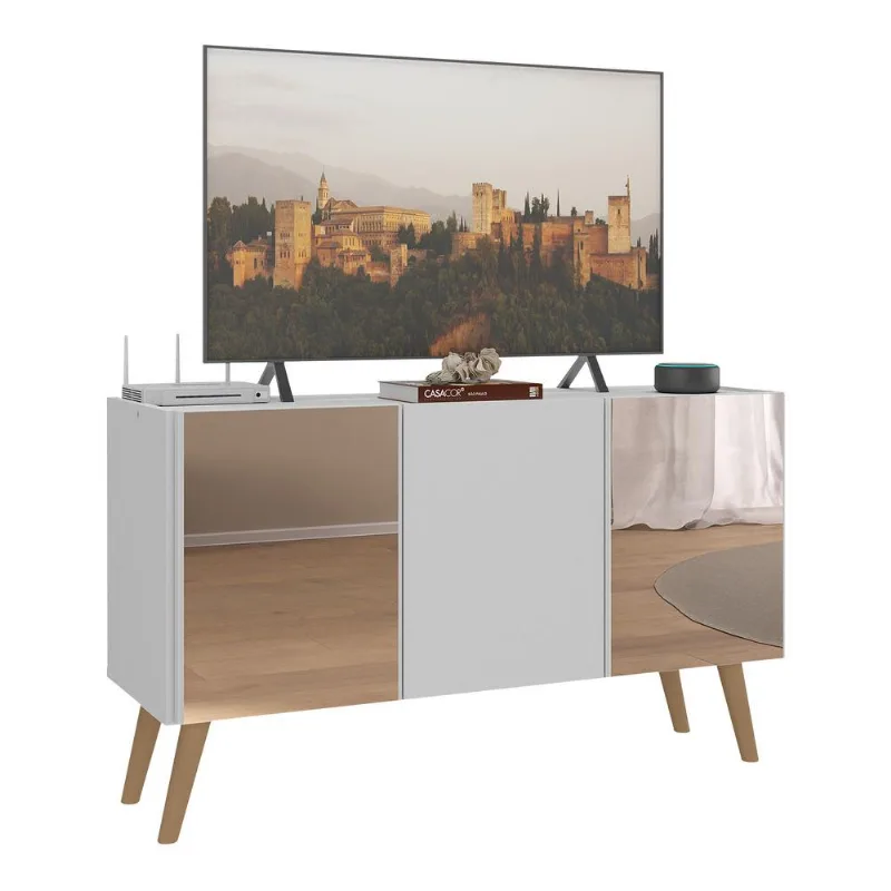 Rack TV até 32 Polegadas 3 Portas Retrô com Espelhos Multimóveis MP1078 - Multimóveis