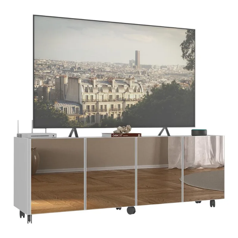 Rack TV até 50 Polegadas 4 Portas com Rodízios e Espelhos Multimóveis MP1080 - Multimóveis
