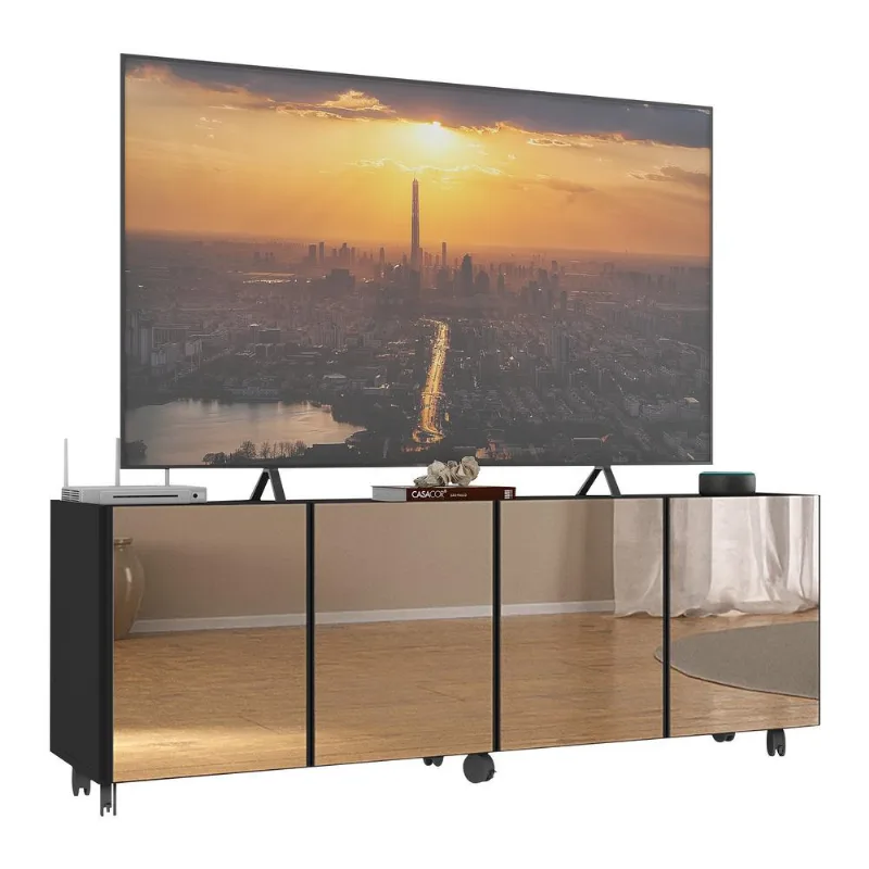 Rack TV até 50 Polegadas 4 Portas com Rodízios e Espelhos Multimóveis MP1080 - Multimóveis