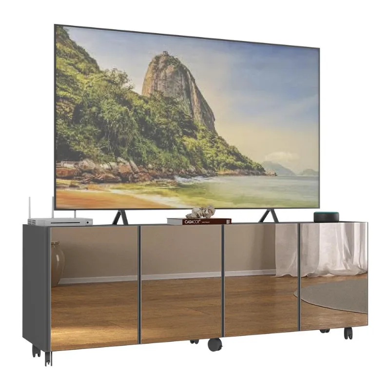 Rack TV até 50 Polegadas 4 Portas com Rodízios e Espelhos Multimóveis MP1080