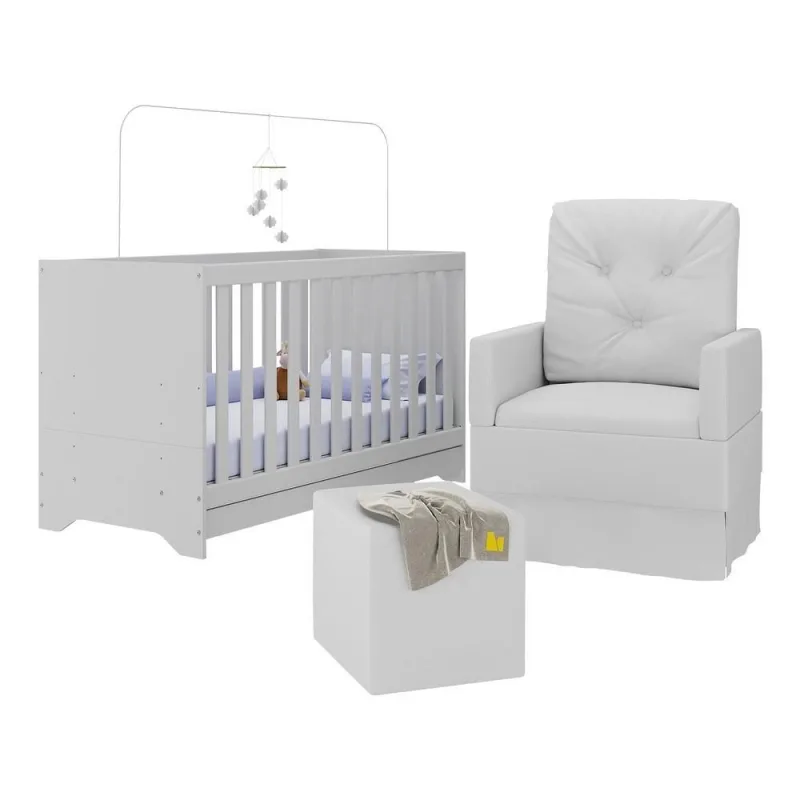 Berço 3 em 1 Multifuncional Mp4160 em MDP com Colchão Incluso Branco - OUTRAS - Colchões