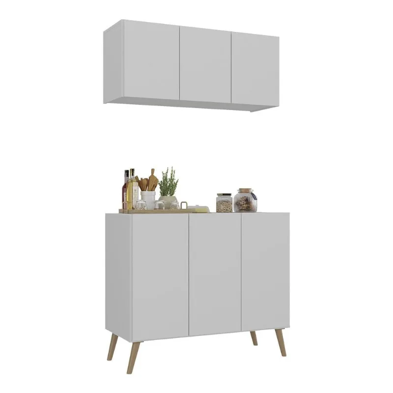 Kit Armário de Cozinha Aéreo e Balcão 3 Portas Retrô Multimóveis MP2168 - Multimóveis