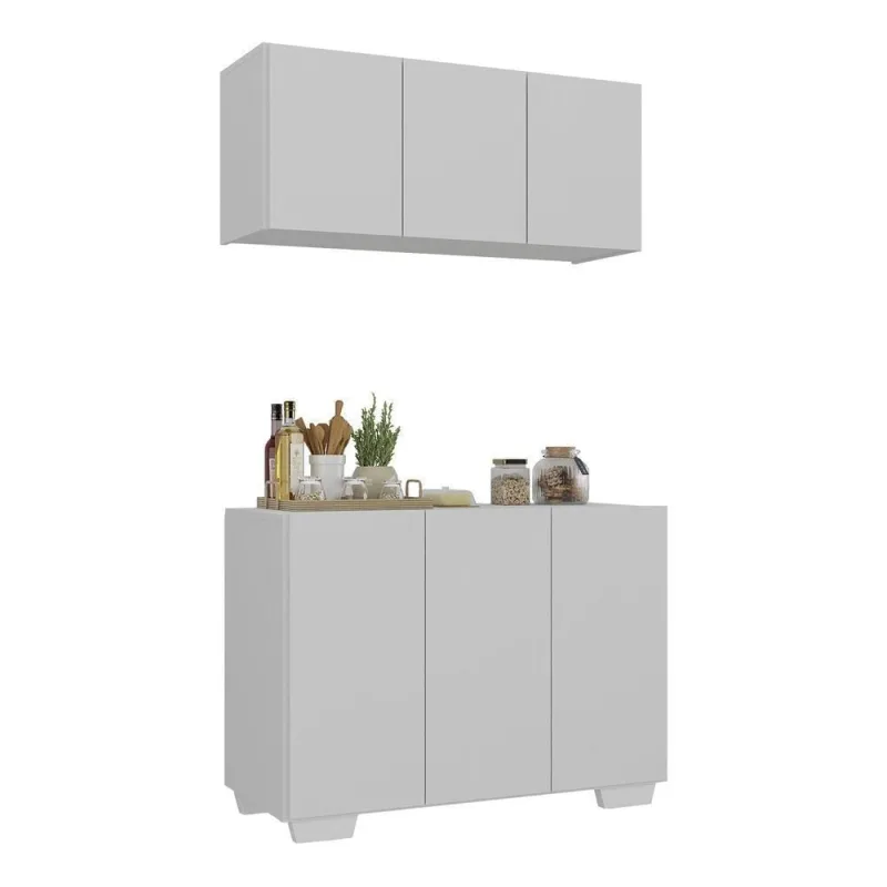 Kit Armário De Cozinha Aéreo E Balcão 3 Portas Multimóveis Mp2169 Branco - Multimóveis - Agro