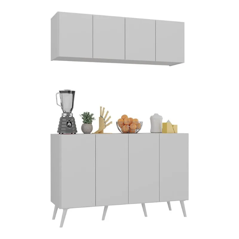 Kit Armário de Cozinha Aéreo e Balcão 4 Portas Retrô Multimóveis MP2170 - Multimóveis